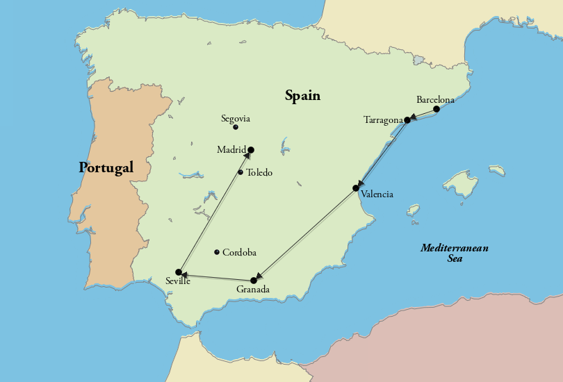 2 Weeks in Spain Itinerary Map