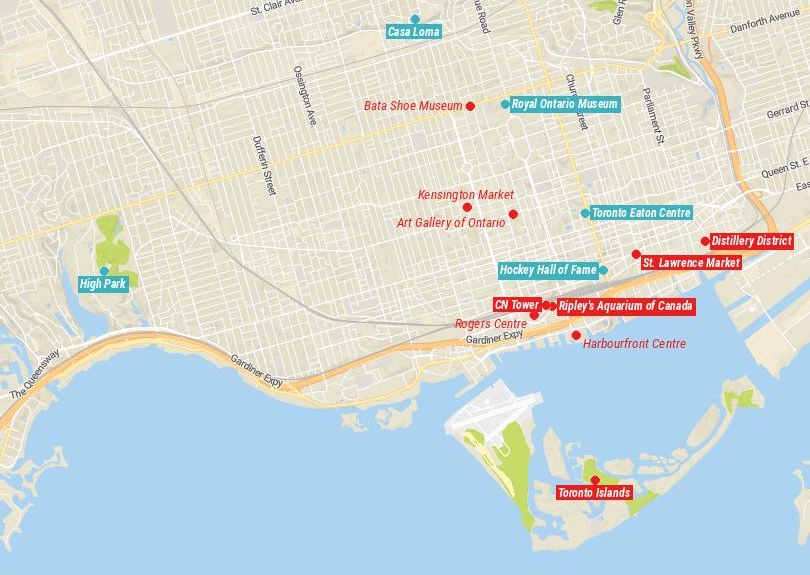 Map of Tourist Attractions in Toronto