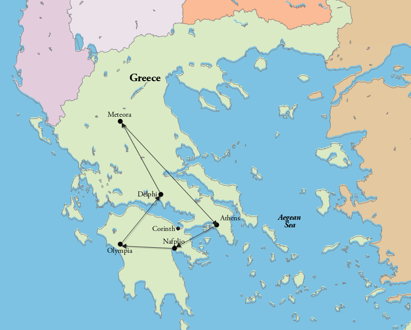 One Week in Greece Itinerary Map