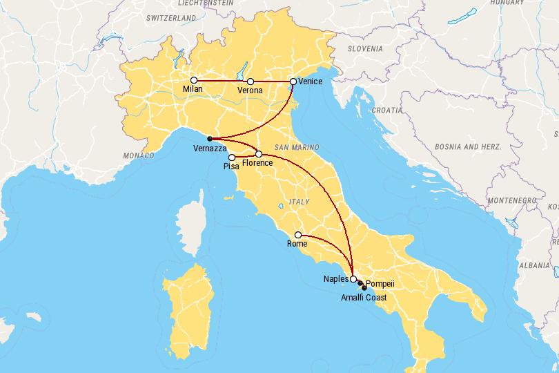 2 Weeks in Italy Itinerary Map