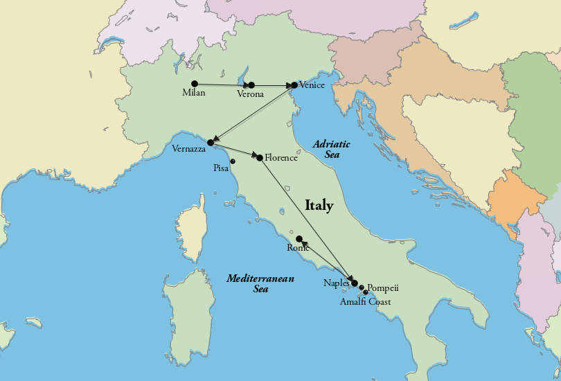 2 Weeks in Italy Itinerary Map