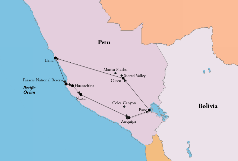 2 Weeks in Peru Itinerary Map