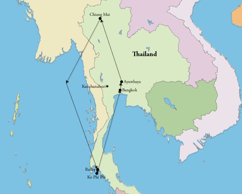 2 Weeks in Thailand Itinerary Map