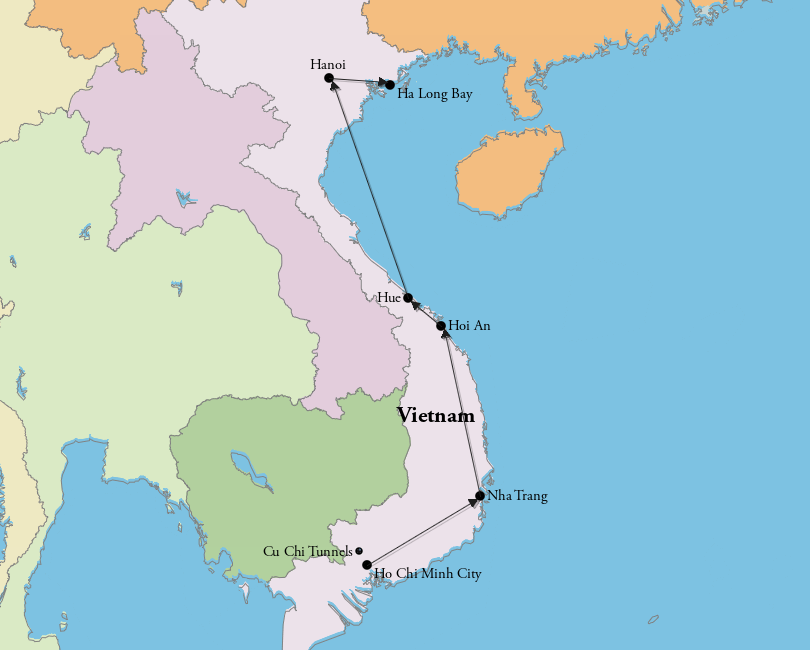 2 Weeks in Vietnam Itinerary Map