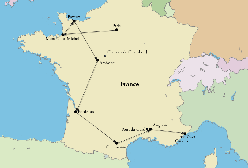 2 Weeks in France Itinerary Map