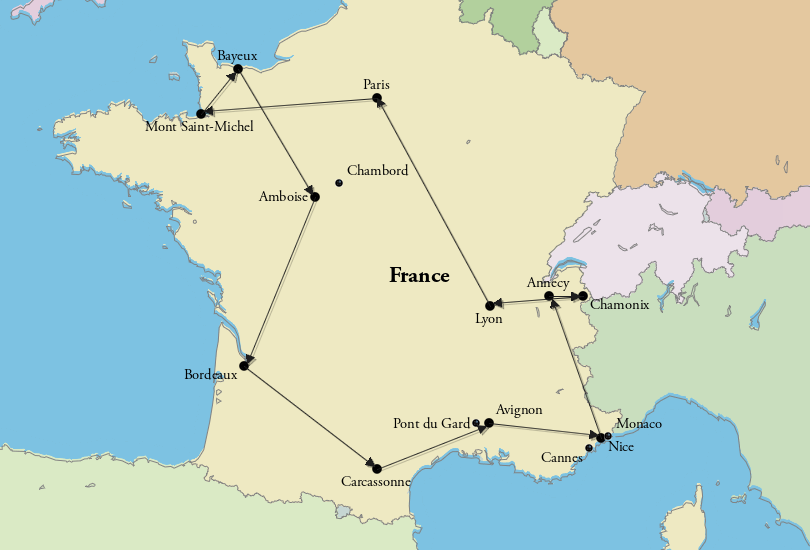 3 Weeks in France Itinerary Map