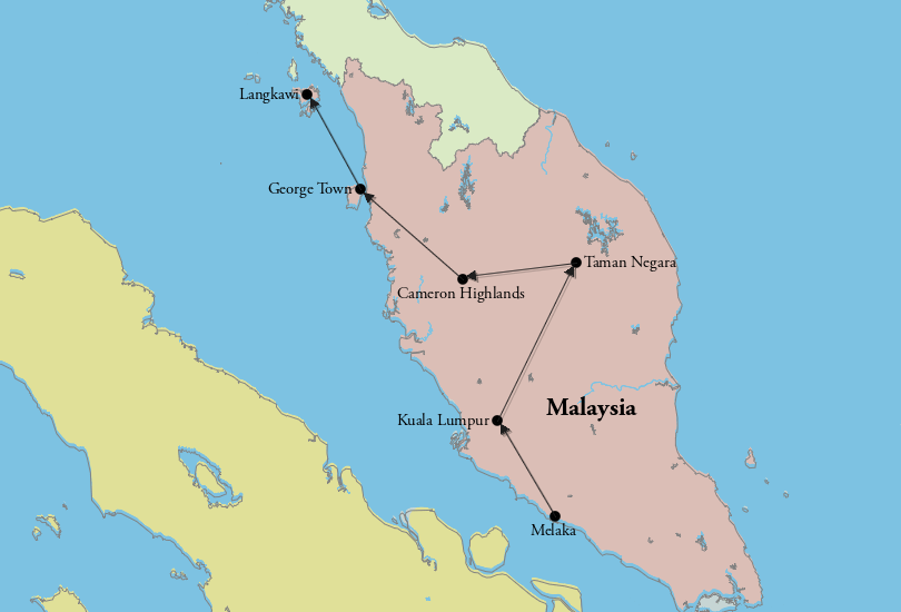 2 Weeks in Malaysia Itinerary Map