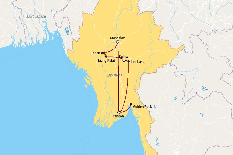 2 Weeks in Myanmar Itinerary Map
