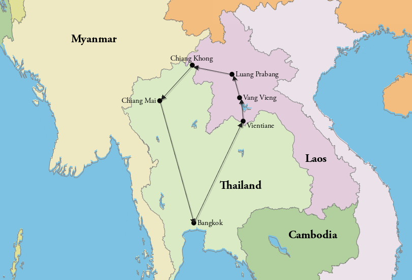 Northern Thailand to Laos Itinerary Map
