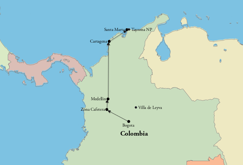 2 Weeks in Colombia Itinerary Map