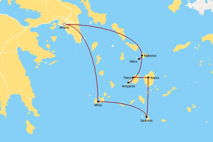 2 Weeks Island Hopping in Greece Itinerary Map