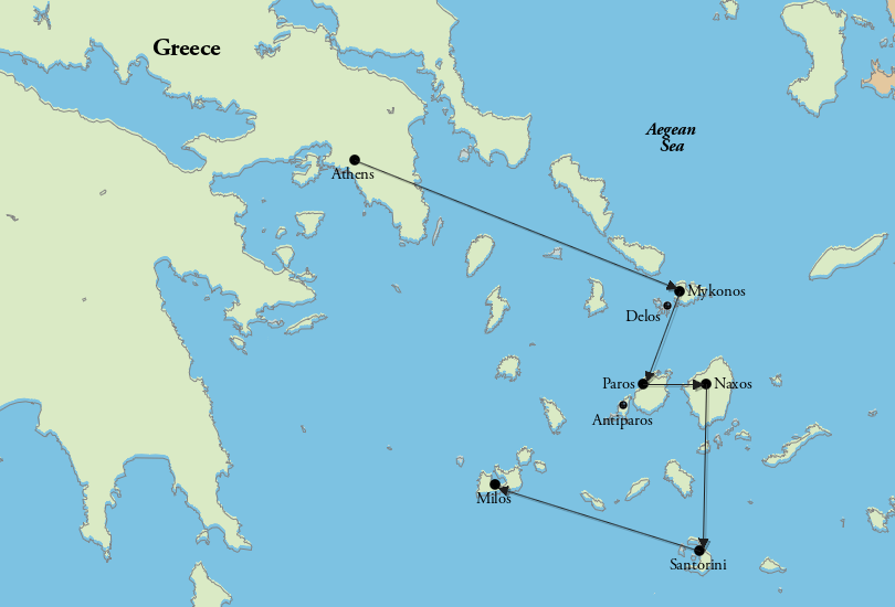 2 Weeks Island Hopping in Greece Itinerary Map