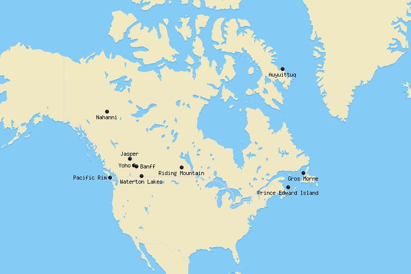 Map of National Parks in Canada