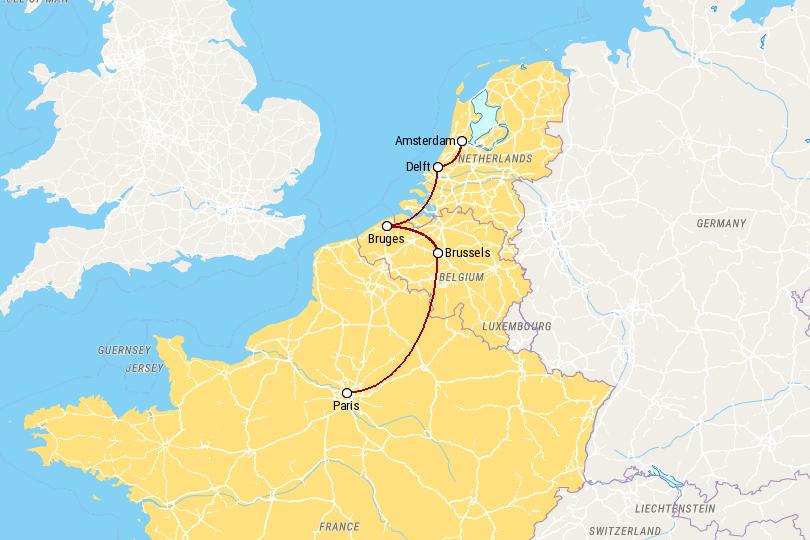 Paris to Amsterdam by Train Itinerary Map
