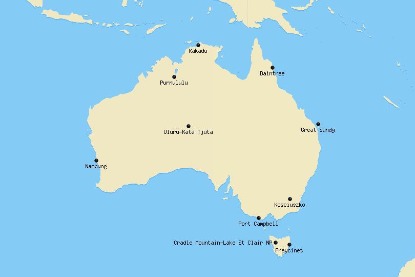 Map of National Parks in Australia