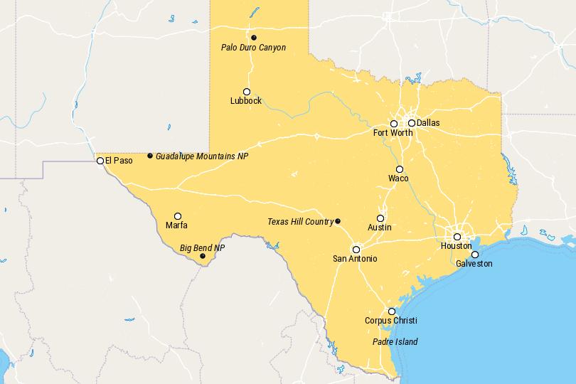 Map of Places to Visit in Texas