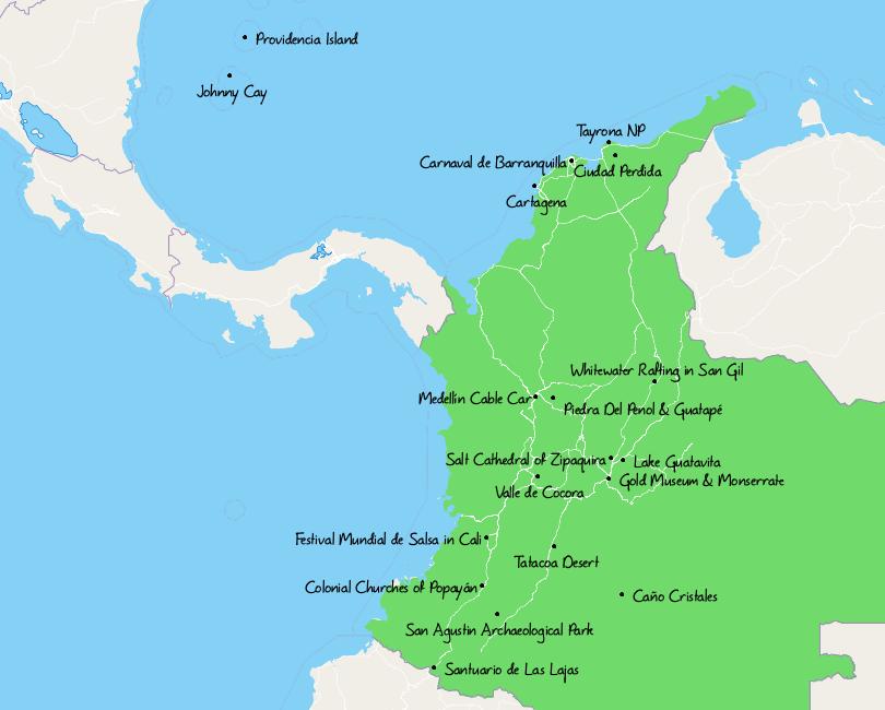 Map of Things to do in Colombia
