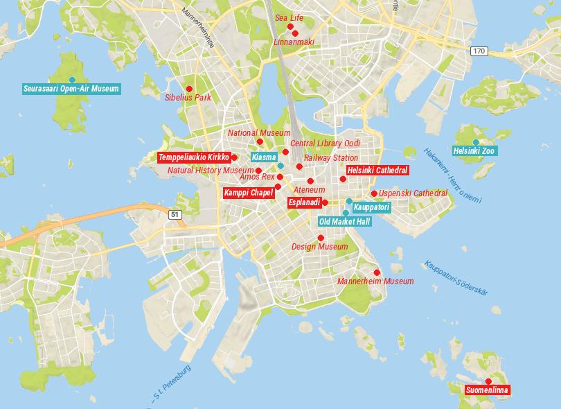 Map of Things to Do in Helsinki, Finland