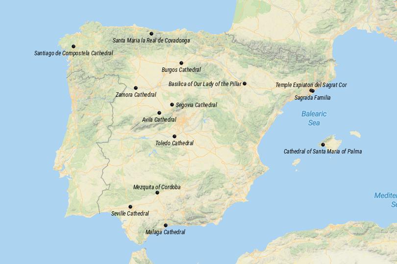 Map of Churches in Spain