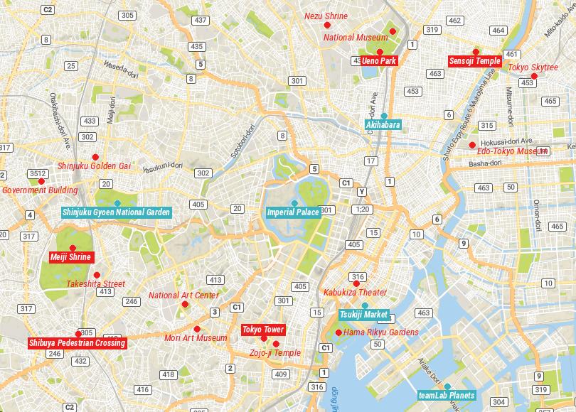 Map of Things to Do in Tokyo