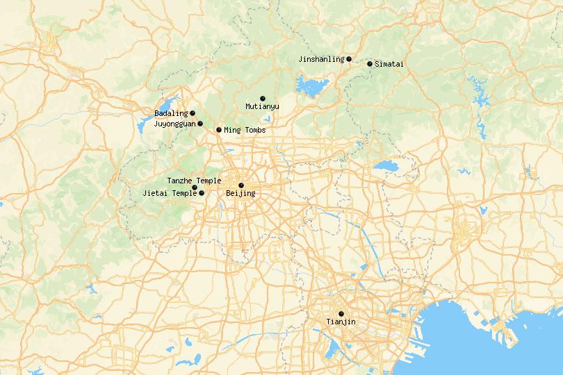Map of day trips from Beijing