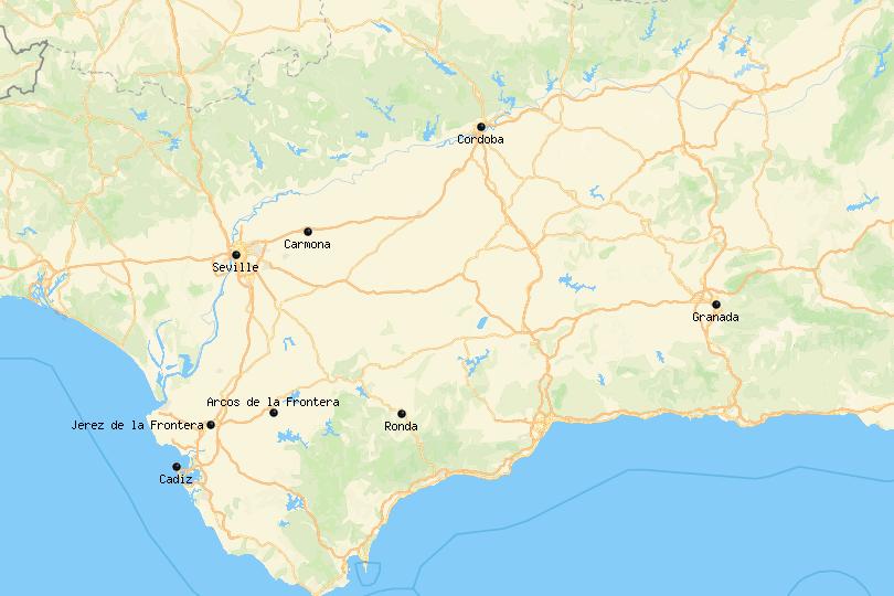 Map of day trips from Seville