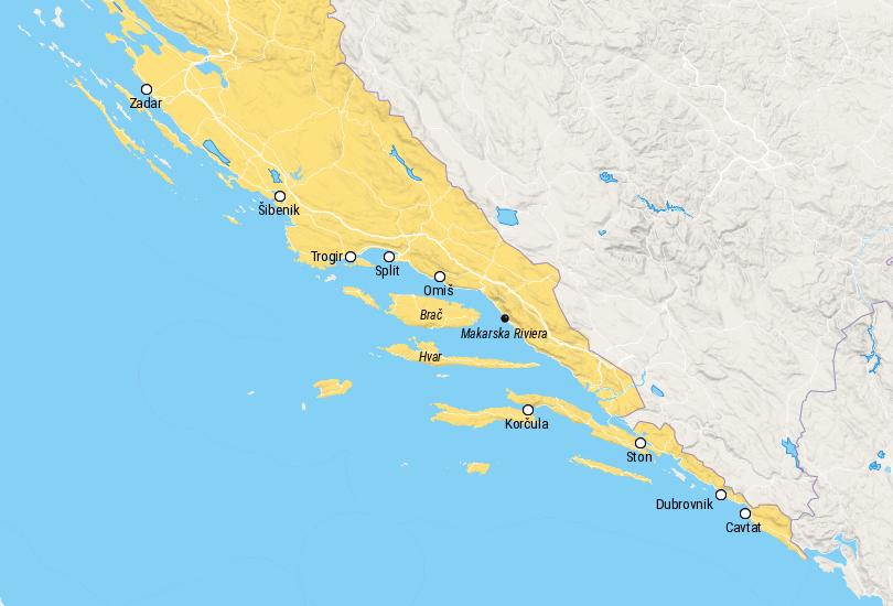 Map of the Dalmatian Coast
