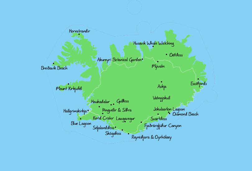 Map of Tourist Attractions in Iceland