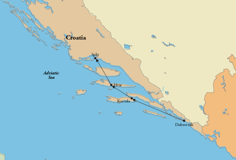 One Week in Croatia Sample Itinerary Map