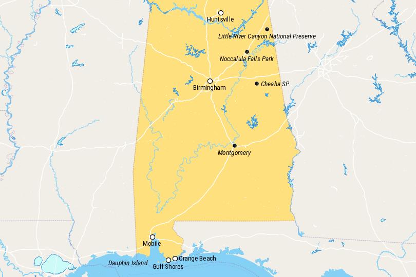 Map of Places to Visit in Alabama
