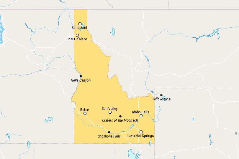 Map of Places to Visit in Idaho