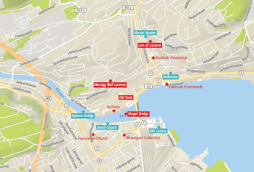 Map of Things to Do in Lucerne, Switzerland