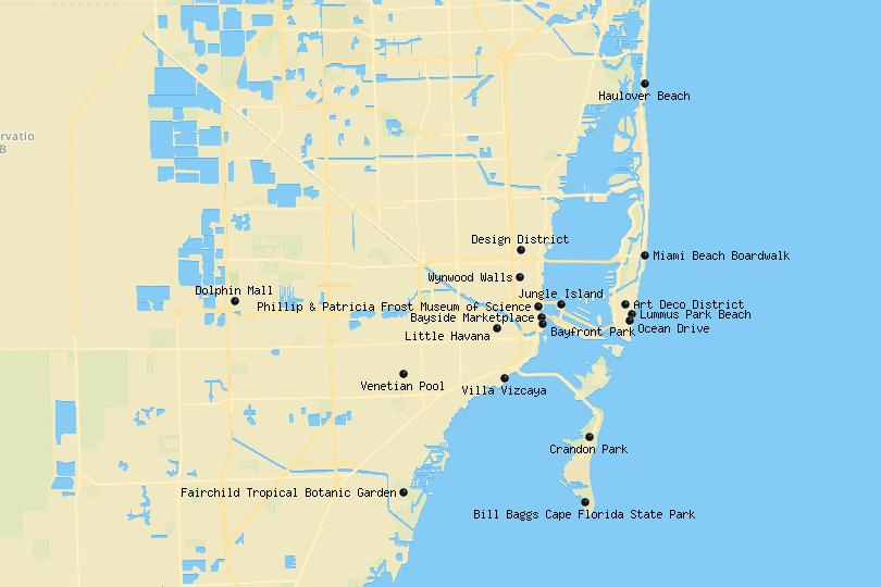 Map of Tourist Attractions in Miami