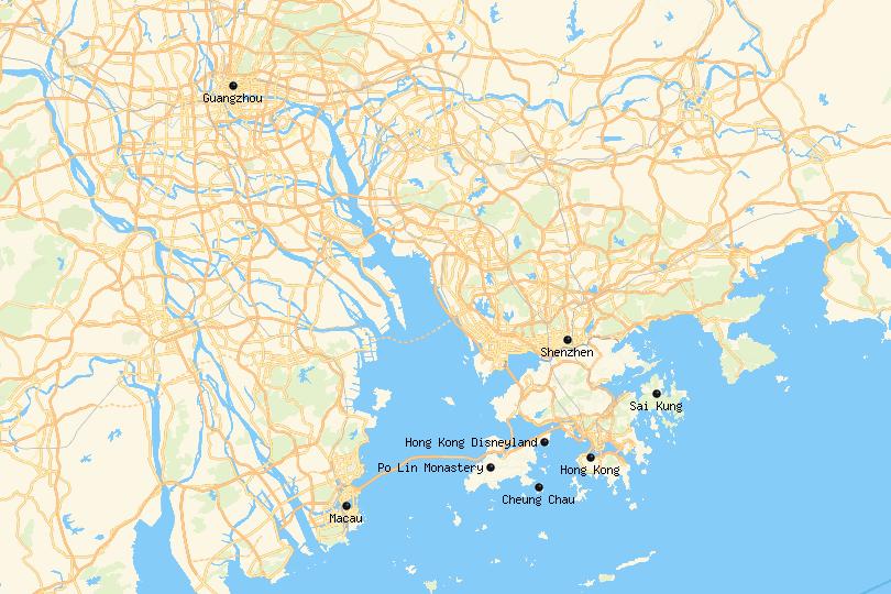 Map of day trips from Hong Kong