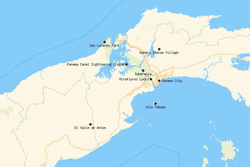 Map of day trips from Panama City