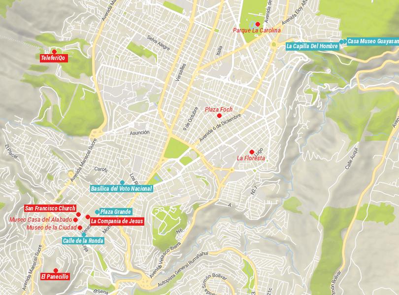 Map of Things to Do in Quito