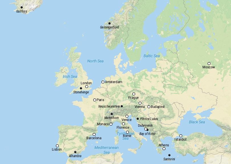 Map of Places to Visit in Europe