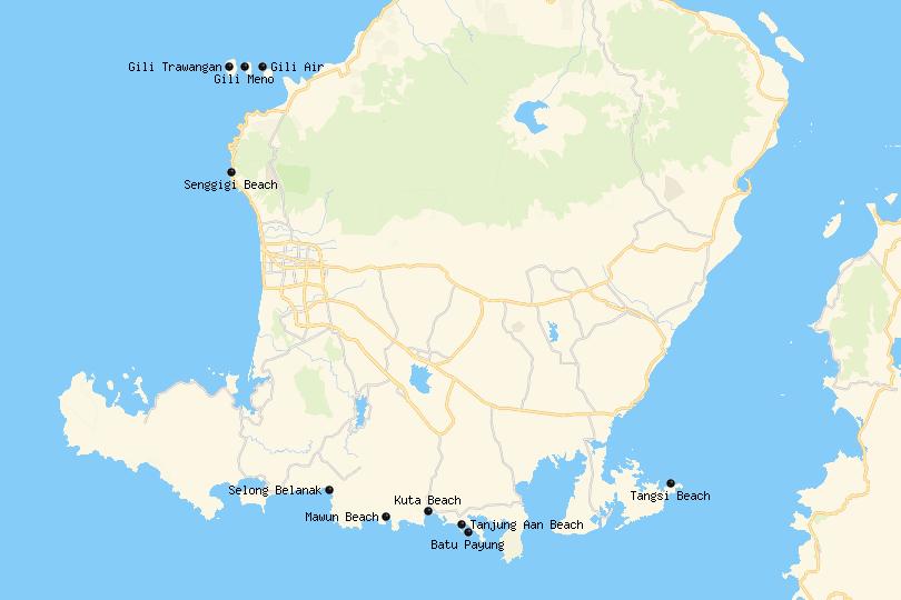 Map of the best beaches in Lombok