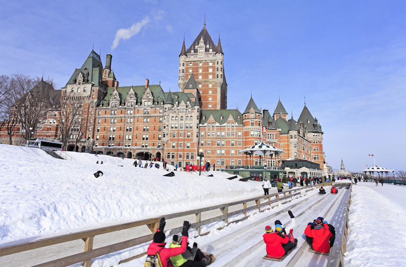 Quebec City in winter, traditional slide descent, eastern Canada