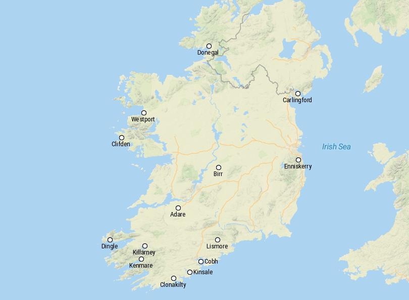 Map of Small Towns in Ireland