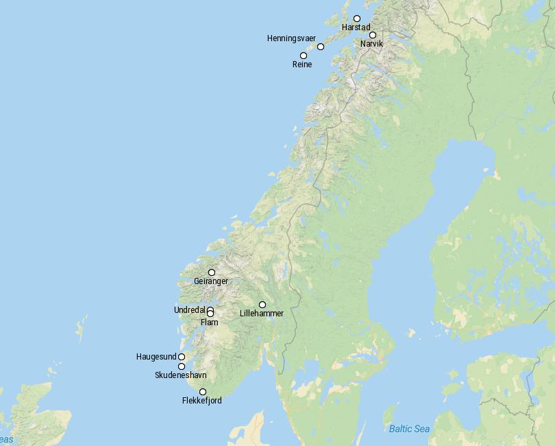 Map of Small Towns in Norway