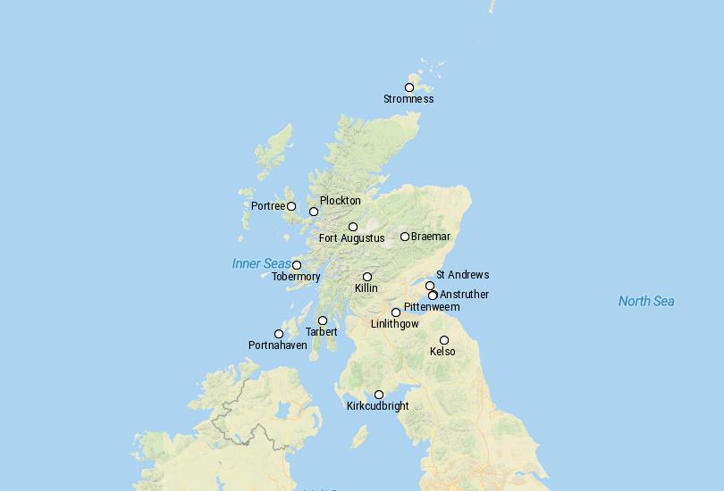 Map of Small Towns in Scotland