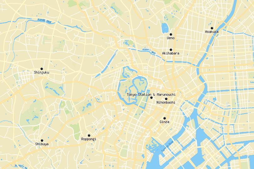 Map of Tokyo's top neighborhoods