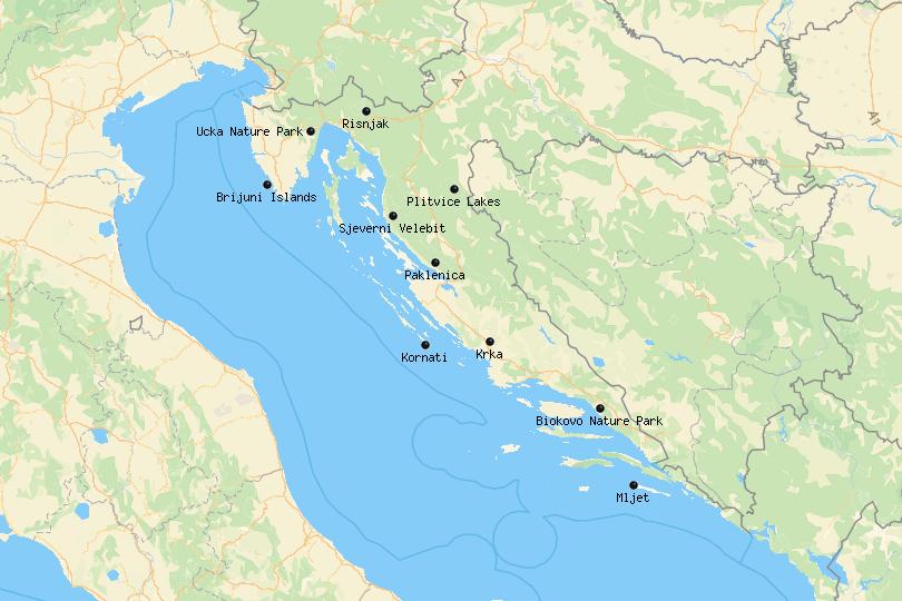 Map of National Parks in Croatia