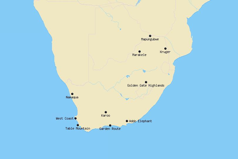 Map of National Parks in South Africa