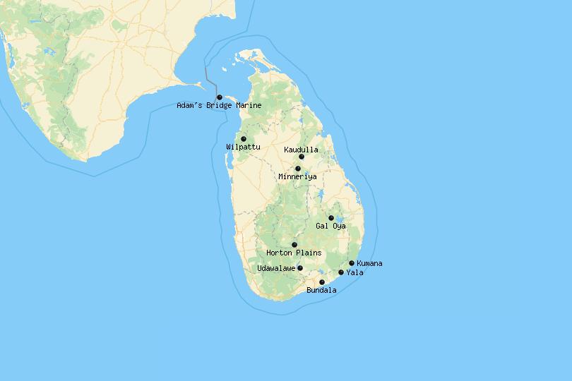 Map of National Parks in Sri Lanka