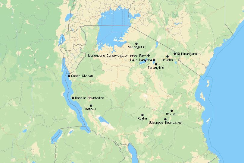 Map of National Parks in Tanzania