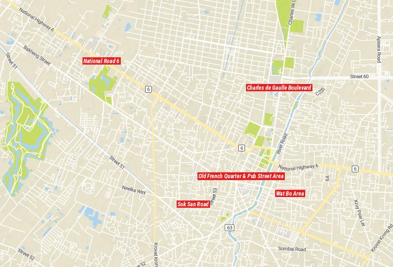 Map of Places to Stay in Siem Reap