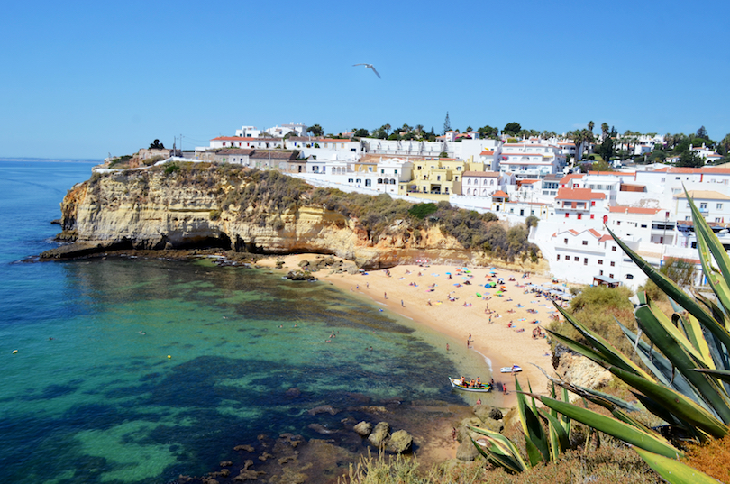 Large map of Algarve with beaches, roads and other marks