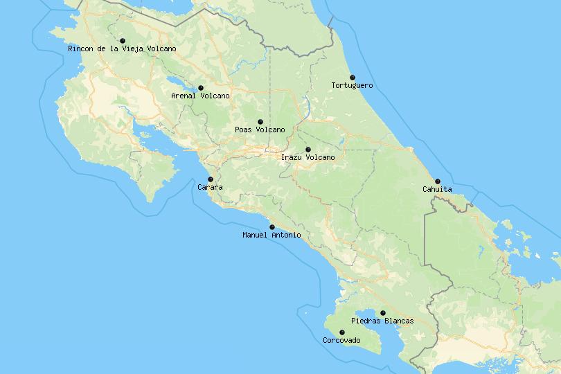 Map of National Parks in Costa Rica